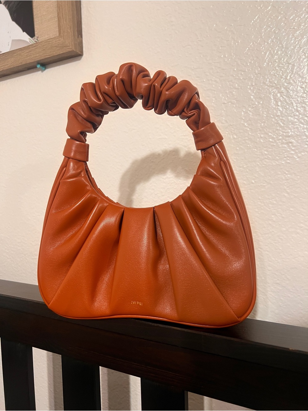 Ruched Handle Shoulder Bag in Terracotta Orange
